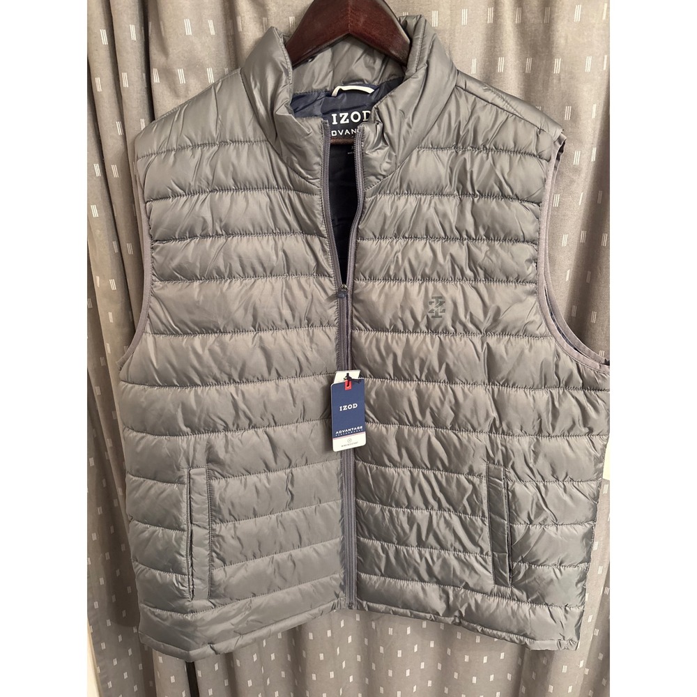 IZOD Advantage Performance Puffer Vest Mens XL Grey Castlerock Wind Resistant
